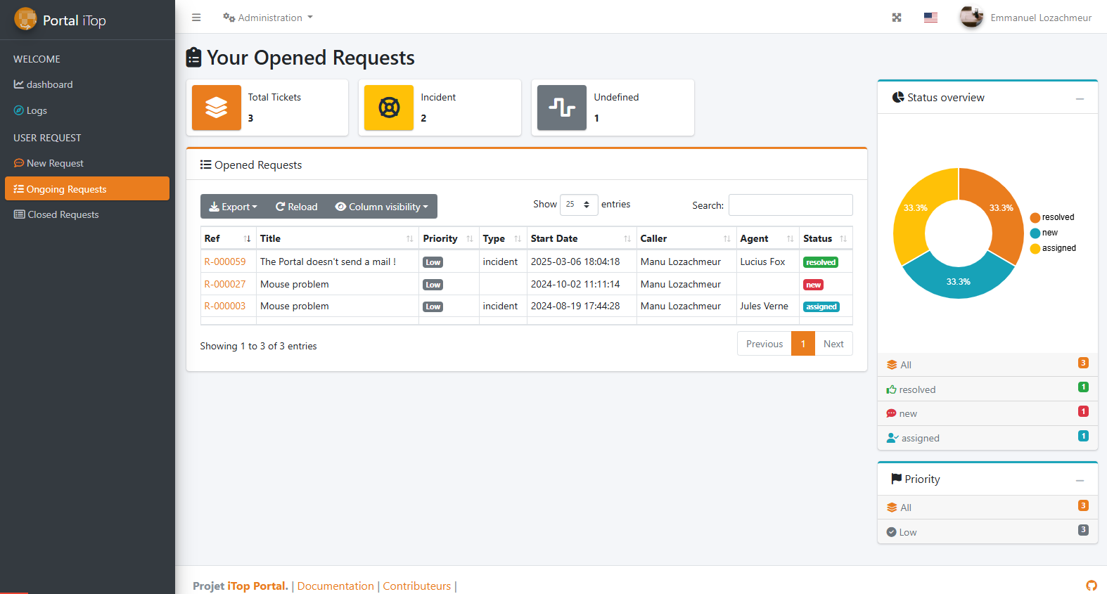 Création d'un nouveau ticket